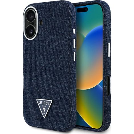 Funda Guess Denim Triangle Logo MagSafe para iPhone 16 azul (1/5)