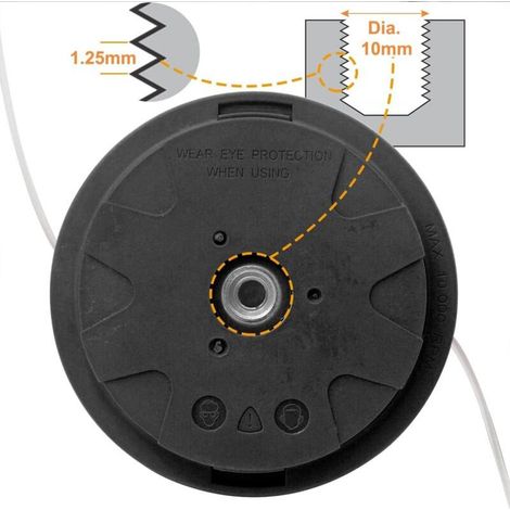 Universal-Fädenspule für Freischneider M10 x 1,25 mit 2,4 mm x 2 m Nylonfaden + 15 Meter Seil (Schwarz) (1/5)