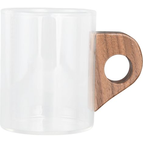 Hitzebeständiger Glaskaffeebecher mit Holzgriff, ideal für Zuhause, unterwegs, Küche und Restaurant – 200 ml (1/5)