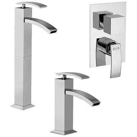Set Rubinetti Jacuzzi per lavabo alto e bidet senza scarico e doccia incasso con deviatore serie Glint cromato (1/5)