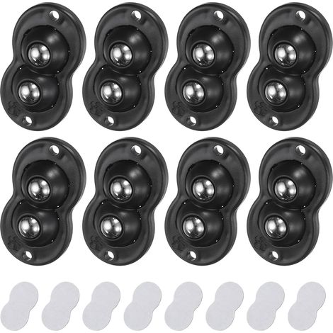 8 Pack Self Adhesive Caster Wheels 360 Degree Rotation Universal Adhesive Swivel Casters for Furniture Storage Bins Trash Bins (Black,2 Steel Balls) (1/5)