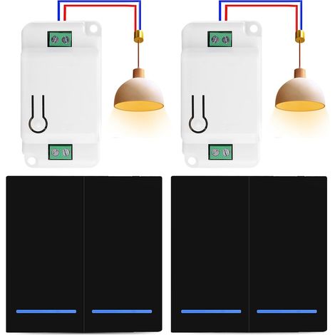 Set di interruttori wireless RF433, 230 V, trasmettitore e ricevitore di sicurezza da 50 m, interruttore wireless, facile installazione per lampade fino a 2000 W - 2 interruttori neri e 2 (1/5)