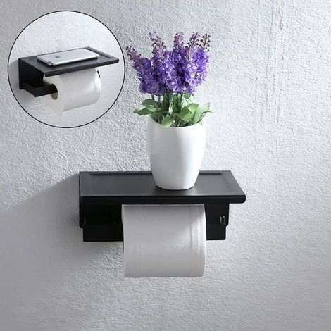 Porte-papier toilette noir Porte-papier toilette en acier inoxydable Porte-rouleau de papier toilette avec téléphone portable pour cuisine et salle de bain Porte-papier toilette (1/4)