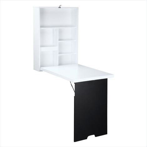 Bureau mural pliable blanc avec étagère et tableau à craie Bois (1/5)