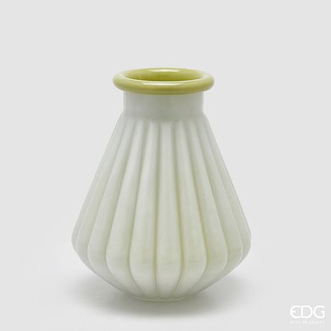EDG Enzo De Gasperi Vaso Righe con Bordo H 28 Cm D 23 Cm Waterproof Vetro Verde Chiaro