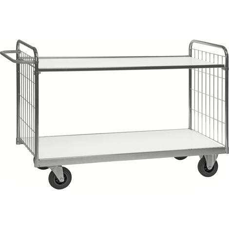 Kongamek Bordwagen verzinkt mit 2 laminierten Böden 1000x600mm vergitterte Stirnwände mit Bremse
