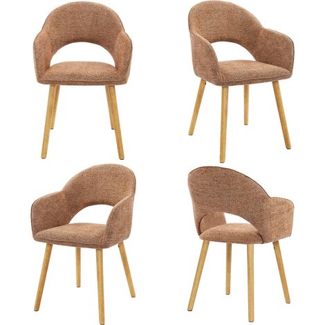 Goeurvant Sedie da pranzo comode con schienale a forma di mezzaluna e braccioli ergonomici, Perfetta combinazione di supporto ed eleganza- Set di 4 - Arancione - Ciniglia
