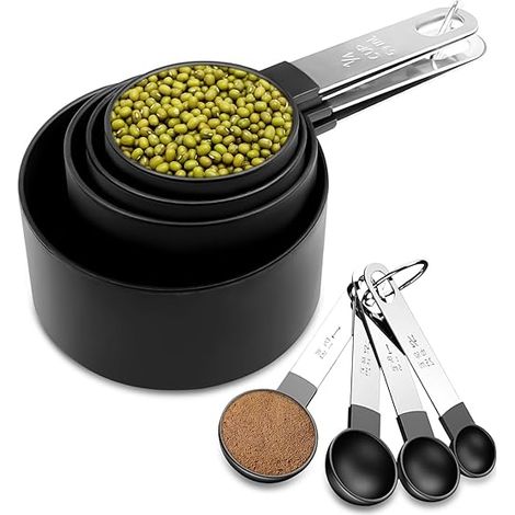 8 pièces Tasses et Cuillères à Mesurer, Lot de Cuillere à Mesurer Inclure 4 Cuillère Doseuse et 4 Tasses de Mesure, Cuilleres Doseuses pour Mesurer Solides et Liquides (1/5)