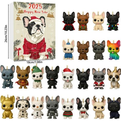 Französische Bulldogge Adventskalender 2025, 2D-Acryl-Hunde-Countdown-Kalender, Geschenk für Kinder – Modell H