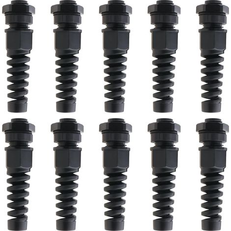 Lot de 10 presse-étoupes noirs PG7 IP68 avec joint en nylon étanche de 3 à 6,5 mm avec écrou de verrouillage réglable et serre-câble pour fixation de câble (1/5)