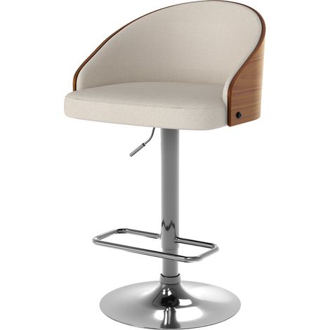 Rendez-Vous Déco – Tabouret de bar réglable 63/84 cm en tissu beige – Assise pivotante et rembourrée – Base métal chromé – Pour cuisine et coin bar