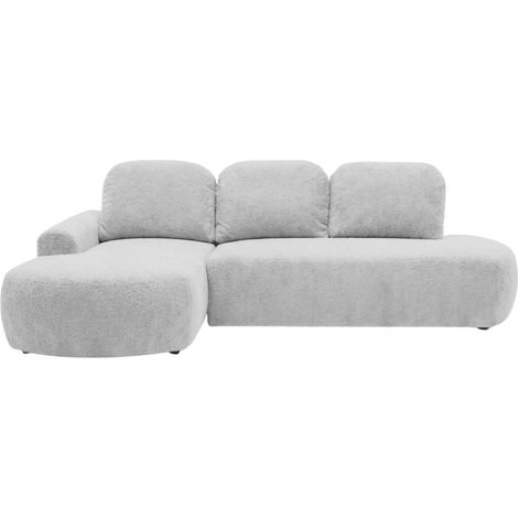 COLIN - Canapé d'angle tissu texturé 3 places Gris clair Droit (1/5)