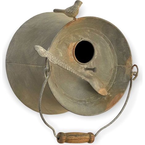 DanDiBo Vogelhaus zum Aufhängen Metall Deko Pott Eimer wetterfest 481997 Nistkasten Futterstation für Vögel Shabby Metalleimer Bottich Balkon