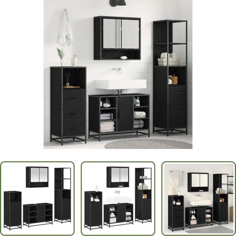 vidaXL Meuble miroir - Ensemble de mobilier de salle de bain 4 pcs Chêne noir (1/5)