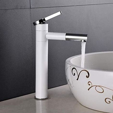 Grifo giratorio con mango o para baño, grifo de lavabo elegante, blanco, alto (1/5)