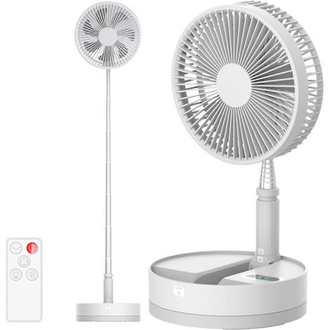 Ventilateur de bureau/sur pied portable avec télécommande, rétractable, 4 vitesses, batterie 10800 mAh, blanc (1/4)