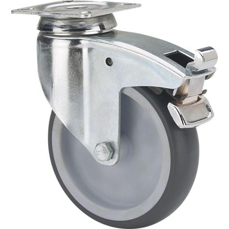 rueda giratora placa freno 301-125-3 poliamix-goma gris eje liso (1/2)