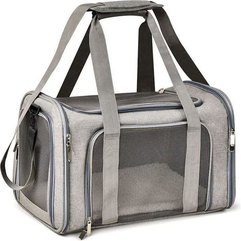 Sac Transport Chat Chien, Caisse de Transport Pliable, Sac pour Animaux de Compagnie, Caisse de Transport Chat Respirant(L, Gris)