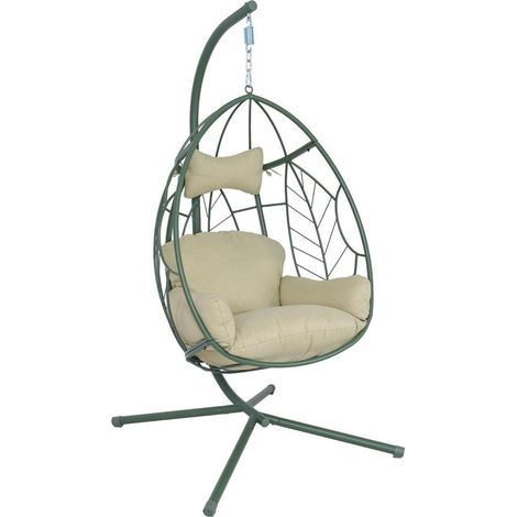 Hängesessel mit Gestell, Egg Chair Schaukel für Innen & Außen, 150kg, Grün (1/5)