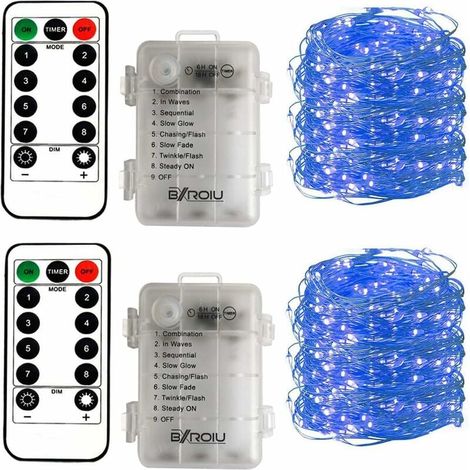 Guirlande Lumineuse À Piles - 50 LED Sur Câble Argent Micro 5 M - Télécommande 8 Modes Et Minuterie - Étanche - Pour Intérieur Et Extérieur - 2 Pièces (1/5)