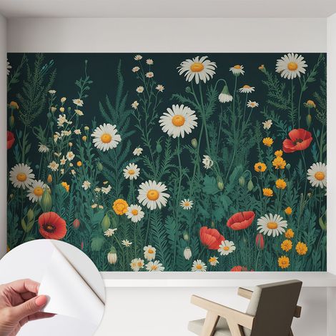 Fotomurale adesivo - murale da parete - Carta da parati autoadesiva - design parete moderno - Fiori di campo 152x104 cm (1/5)