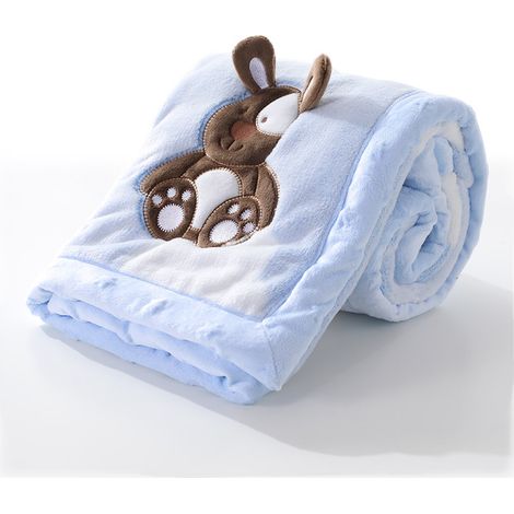 Bébé Double Couverture Simple Impression Flanelle Double Couverture pour Enfants Agneau Polaire Double Bébé Couverture 10075 cm Bleu 1 pc
