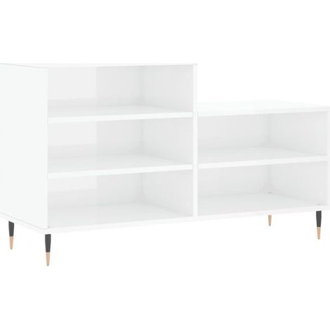 Meuble à chaussures blanc brillant, 102x36x60 cm, bois d'ingénierie. (1/5)