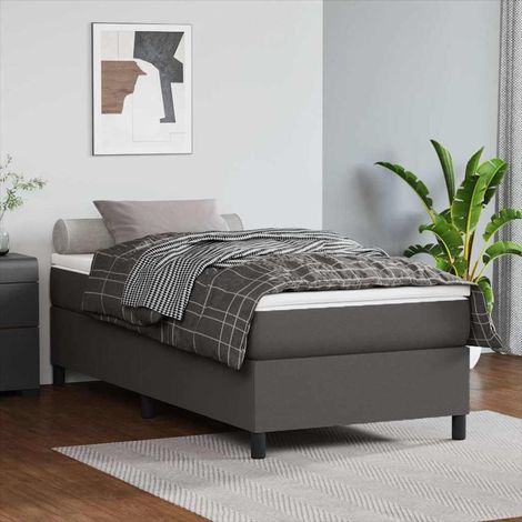 Cama box spring con colchón cuero sintético gris 90x190 cm (1/5)