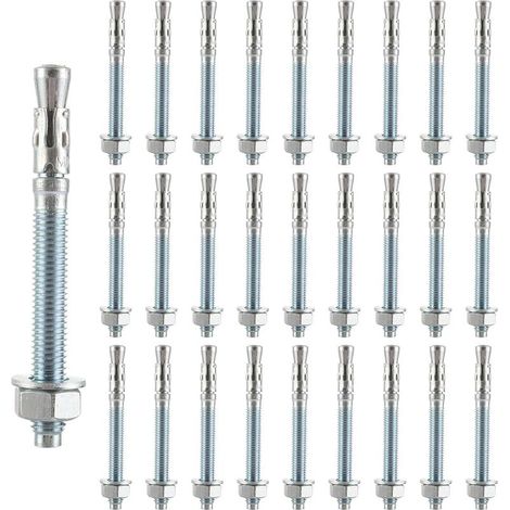 30 pièces Goujon Ancrage m10 x 100mm Boulon D'Ancrage en Acier Galvanisé M10 Goujons Ancrage en Acier Galvanise M10 pour Fixation Charges Lourdes, Béton, Maçonnerie, Pierre, Brique (1/5)