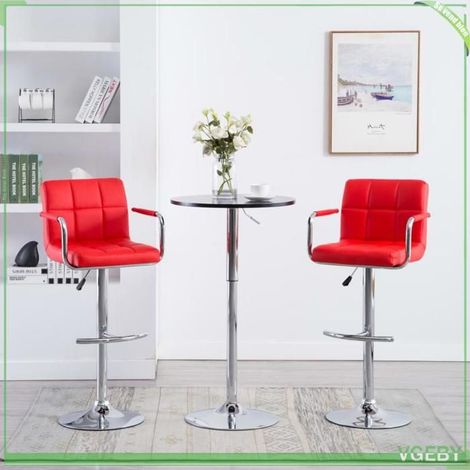 Tabouret de bar - Modèle 323625 - Similicuir rouge - Accoudoirs, hauteur réglable - Lot de 2 (1/5)