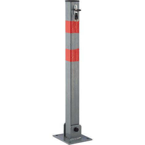 Relaxdays Parking Barrier, HxWxD: 65 x 15 x 13 cm, Square, Folding Bollard, 3 Keys, Steel, Red Warning Marks, Grey