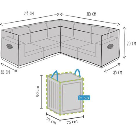 Schutzhülle 215x215cm für L-förmiges Garten Lounge Set + Hülle für 6-8 Kissen (1/5)
