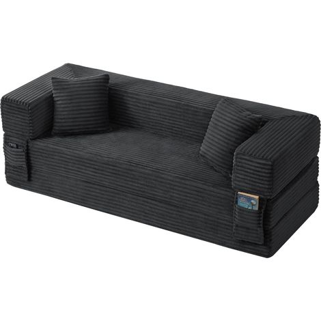 ELVMI Divano Letto in Schiuma, Design Quadrato Classico, Tessuto a Coste, Grigio Scuro (1/5)