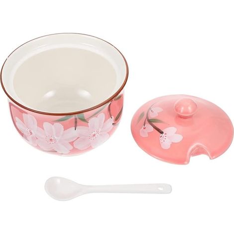 Pot à épices en céramique JeiibrZui - 300 ml - 1 pièce avec cuillère et couvercle - Motif floral bleu (1/5)