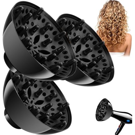 Diffusore universale per asciugacapelli, accessorio diffusore per capelli ricci e ondulati, strumento professionale per salone, protezione dal calore, asciugatura rapida (confezione da 3) (1/5)