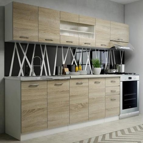 Cuisine style scandinave 260cm blanc et bois Nicosie (1/3)
