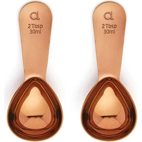 Ensemble de 2 cuillères doseuses à café en acier inoxydable - 2 cuillères à soupe - Idéales pour le café, le thé et plus encore - Or rose (1/5)