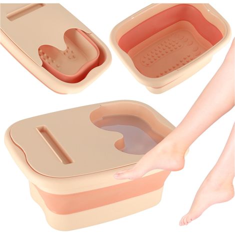 Secchio pieghevole in silicone per il lavaggio dei piedi con linguette massaggianti