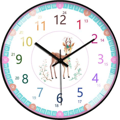 1 Horloge murale éducative 30 cm, chiffres colorés, aiguilles claires, apprentissage lecture heure, chambre enfant école (1/5)