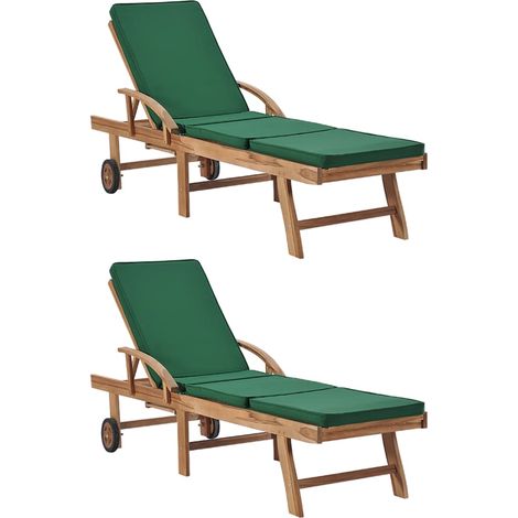 Lettini Prendisole con Cuscini 2 pz in Legno di Teak Verde vidaXL (1/5)