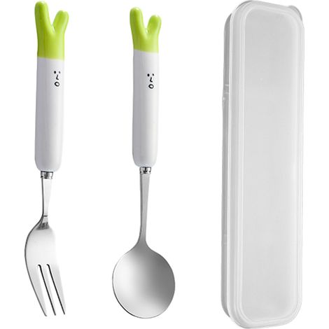 1 Ensemble couverts cuillère et fourchette, céramique et acier inoxydable, design épuré, avec boîte de rangement, pour voyage et quotidien (1/5)
