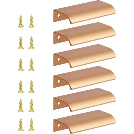 6 Schrankgriffe, unsichtbare Möbelgriffe für Schubladen, verdeckte Türgriffe, flächenbündige Griffe für Schubladen, Schranktüren und Kommoden, Lochabstand: 64 mm (1/5)
