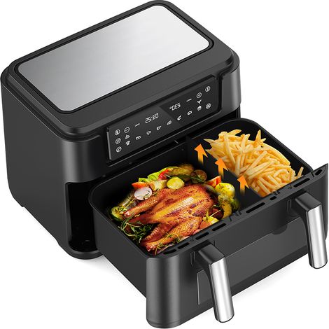 Friteuse sans Huile 12L - Panier Flexible - Écran LED - Cuisson 360° Sans Huile - 10 Programmes - Fenêtre transparente - Air fryer