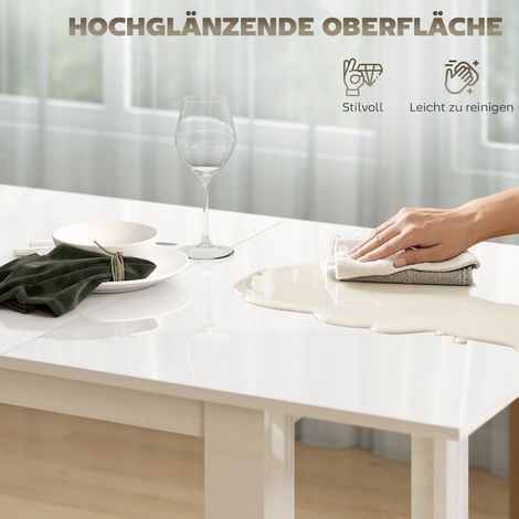 Table extensible 120-160 cm, table de cuisine réglable pour 4-6 personnes, MDF blanc brillant, design moderne (1/5)