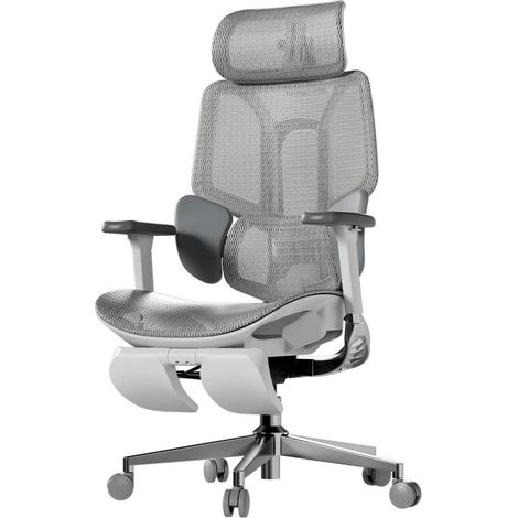 Ergonomischer Bürostuhl mit Lendenstütze, verstellbarer Kopfstütze und Fußstütze, Grau (1/5)