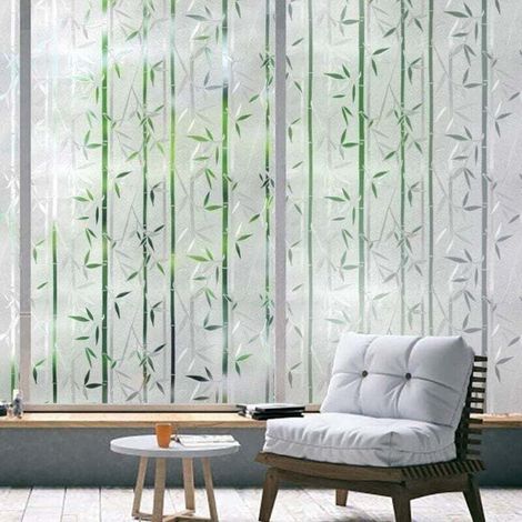 Fensterfolie Occultant, Blickschutz-Fensterfolie, Bambusmuster-Fensterfolie, UV-Schutz Sichtschutz, elektrostatische Fensterfolie ohne Kleber, dekorative Fensterfolie für Büro und Zuhause 45x200CM (1/4)