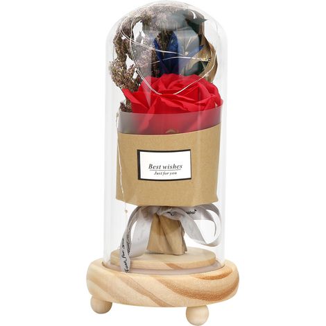 Lampe Rose Artificielle Avec Base En Bois Et Led Blanches Décoration Intérieure Cadeau 1 Pièce (1/5)