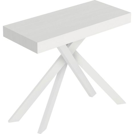 Consolle allungabile 90x40/196 cm Saki Premium Small bianco frassino gambe bianche (1/4)