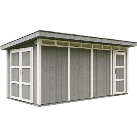 Casetta da Giardino di QUALITÀ PREMIUM 8.52+2.95m²-L530xW279cm-con Pavimento, Tegole Bituminose,Set di Vernici-Costruzione con pannelli LP Smartside - Capanno da giardino - M905C - CAVERN STEEL (1/5)