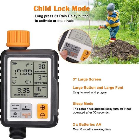 – Wasserdichter, automatischer Bewässerungstimer – 3-Zoll-LCD-Bildschirm – Mehrere Modi – Wasserdruck bis zu 10 kg – Für Garten, Landwirtschaft und Rasen (1/5)